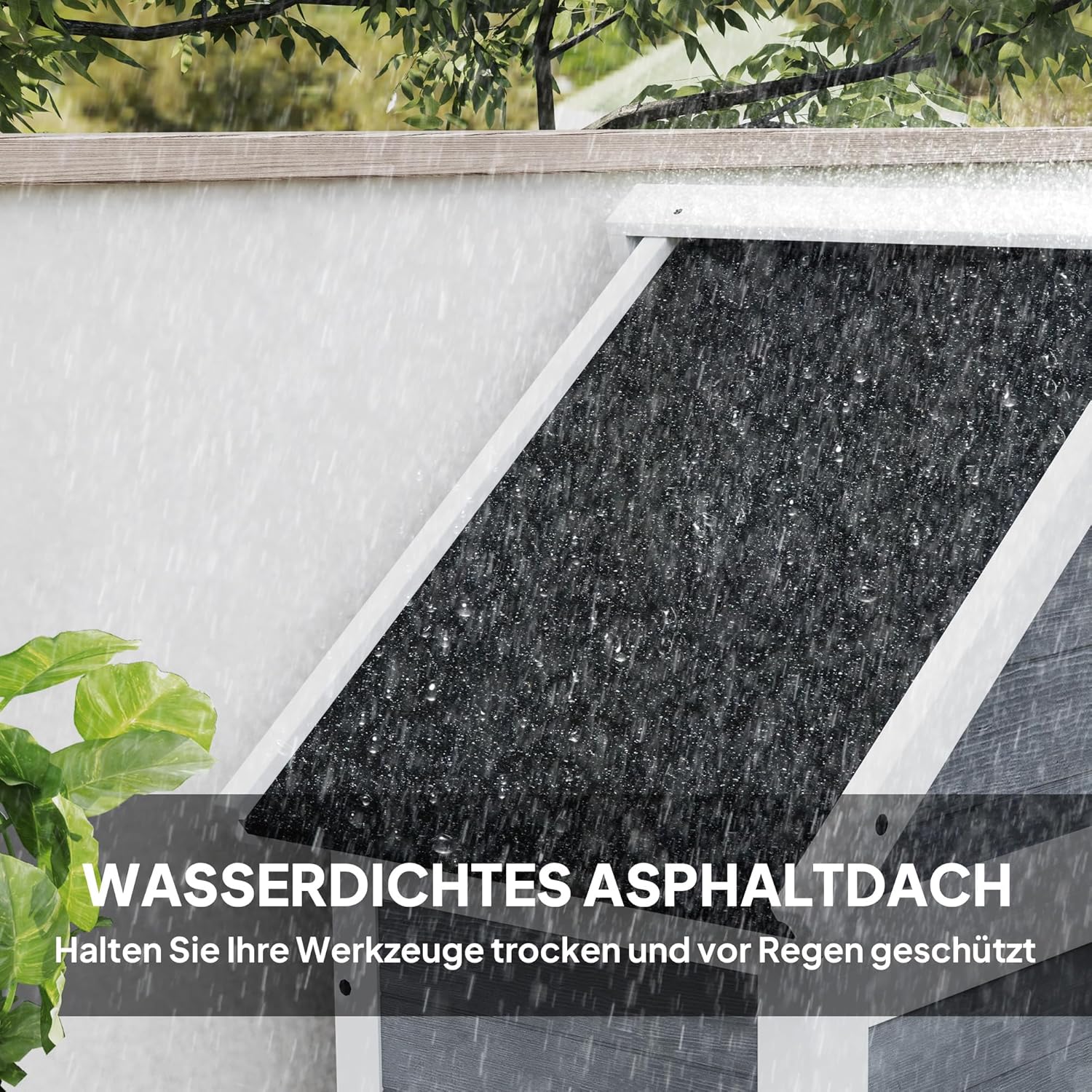 Outsunny 2 in 1 Gartenschrank Holz, Geräteschrank mit Satteldach Aufbewahrungsschrank Ablage 89x51x182cm, Gerätehaus mit Abschließbar Tür wetterfest Geräteschuppen für Terrasse, Garten, Hellgrau — Ansicht 5