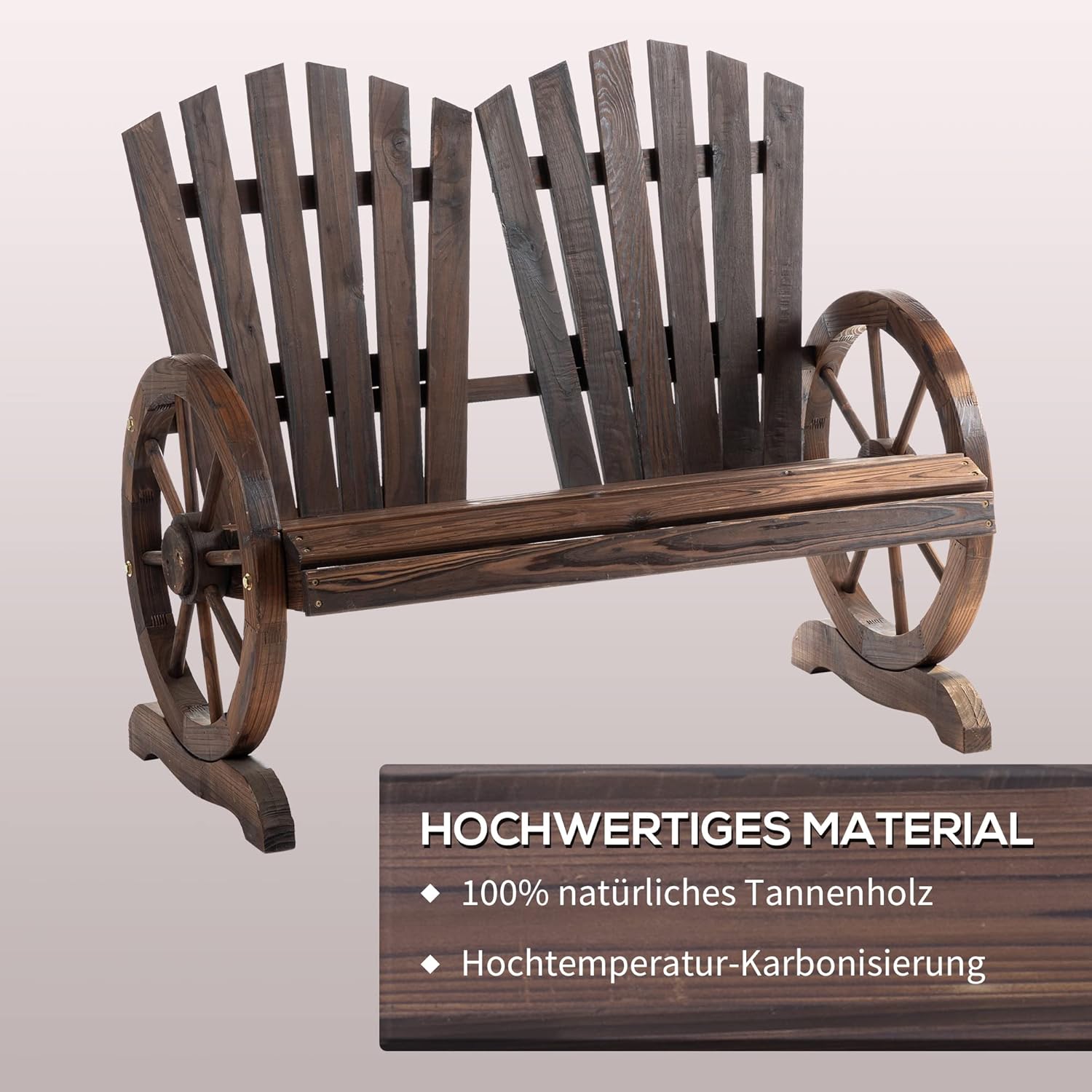 Outsunny 2-Sitzer Gartenbank Massivholz, Sitzbank mit Armlehne, Gartenmöbel 250kg belastbar, Rustikale Bank für Garten, Terrasse und andere Außenbereiche, 108 x 66 x 95 cm, Dunkelbraun — Ansicht 5