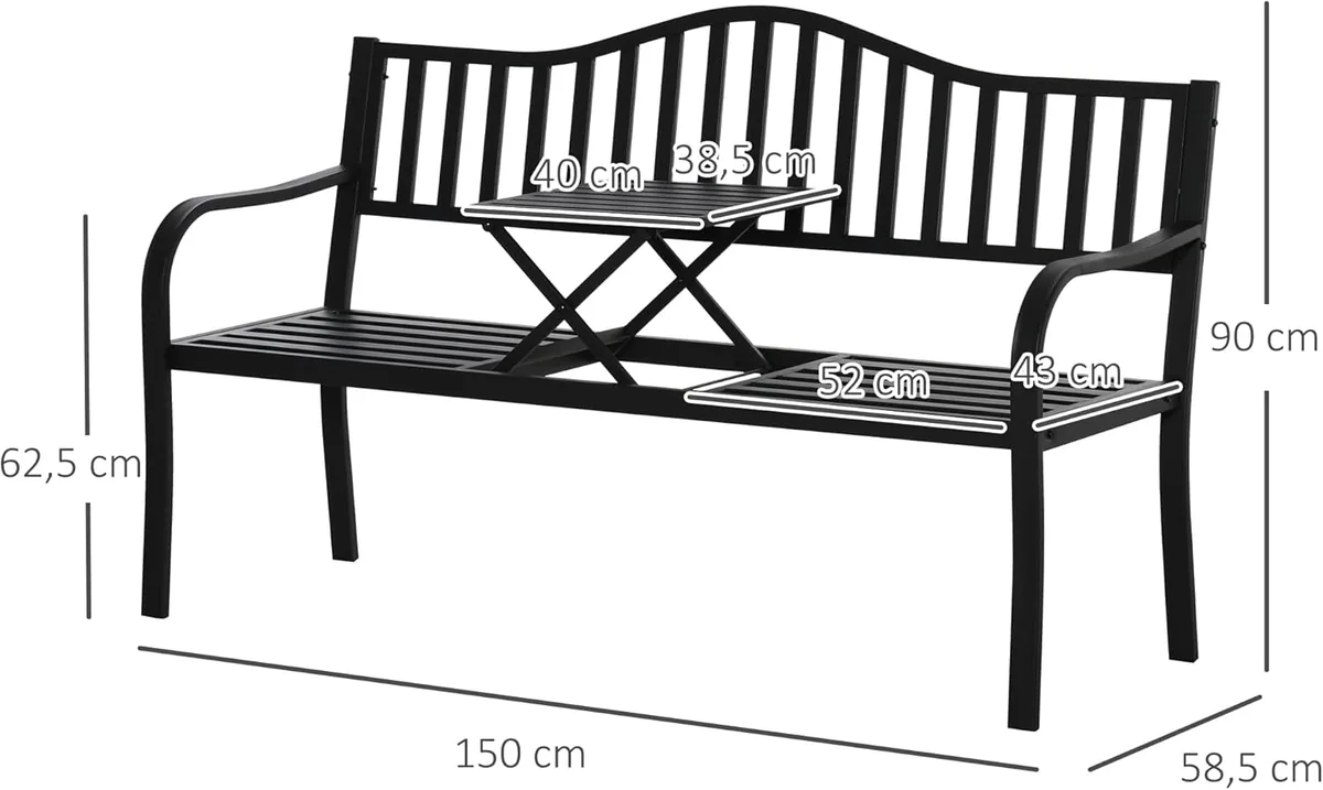 2-Sitzer Gartenbank robust Parkbank mit ausziehbarem… — Ansicht 3