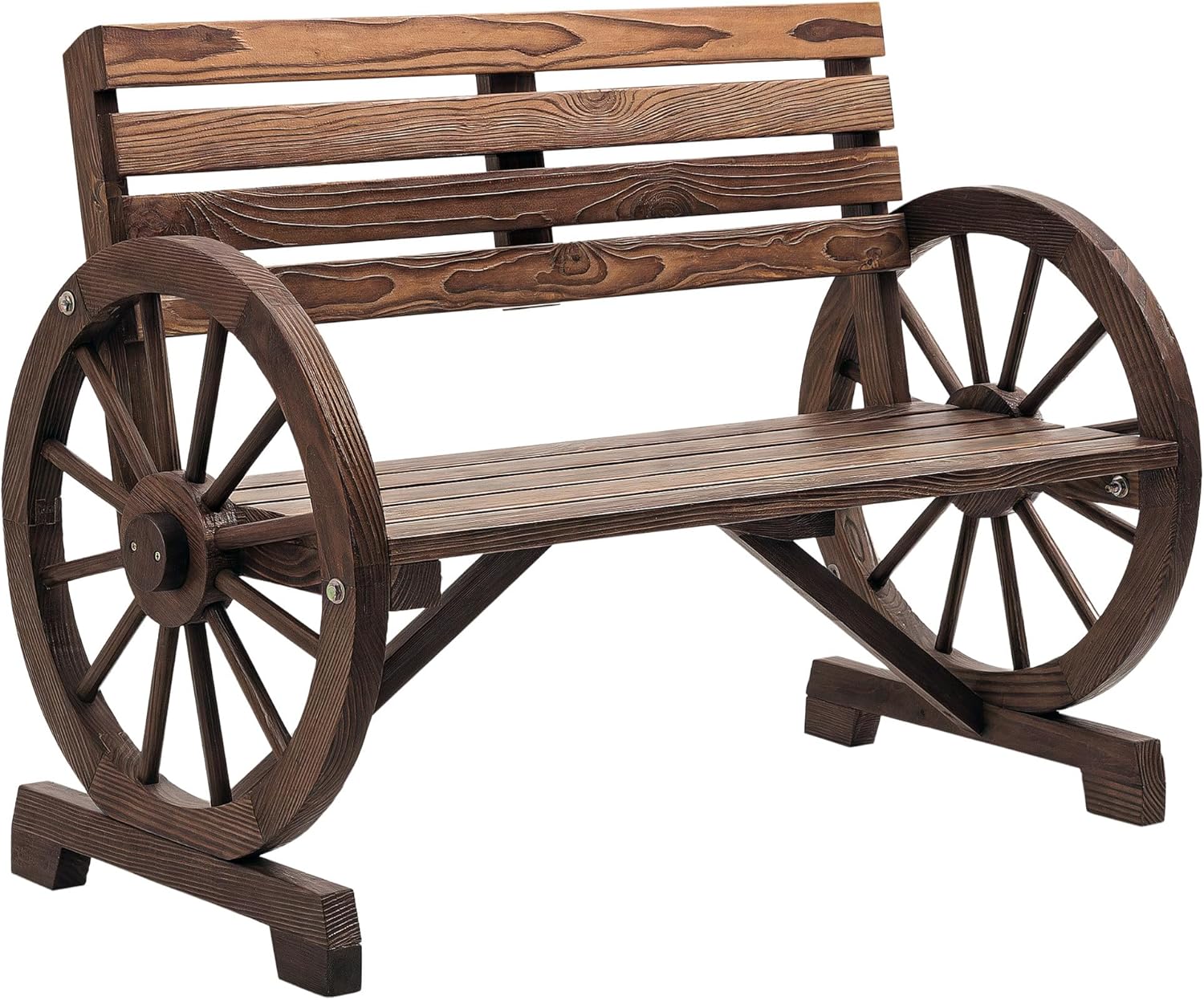 Outsunny 2-Sitzer Gartenbank, wetterfest Sitzbank, Gartenmöbel mit Rücken, Armlehnen im Rädernform verstärkte Boden, Parkbank bis 240kg, Balkonbank, Holzbank für Balkon Garten 105,5x56x79cm Braun