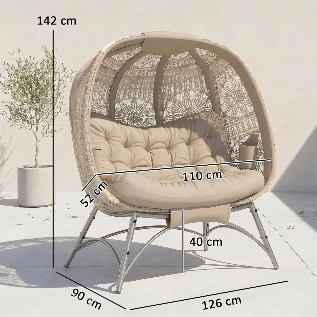 2-Sitzer Gartenstuhl, Korb-Stuhl mit Faltbarem Korb… — Ansicht 3