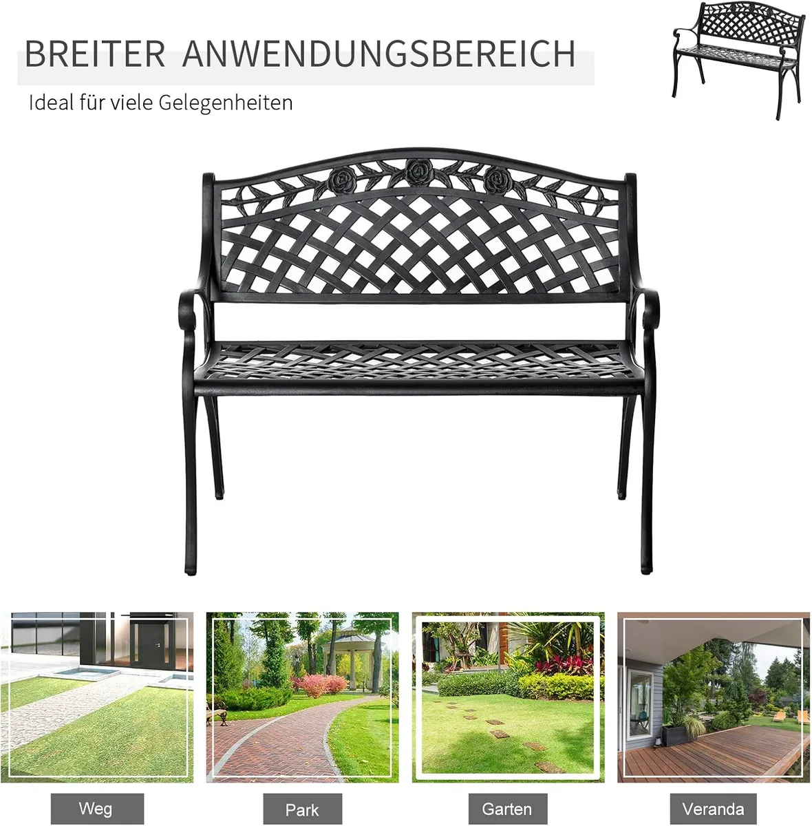 2-Sitzer Sitzbank Alu Gartenbank Metallbank Bank mit… — Ansicht 4