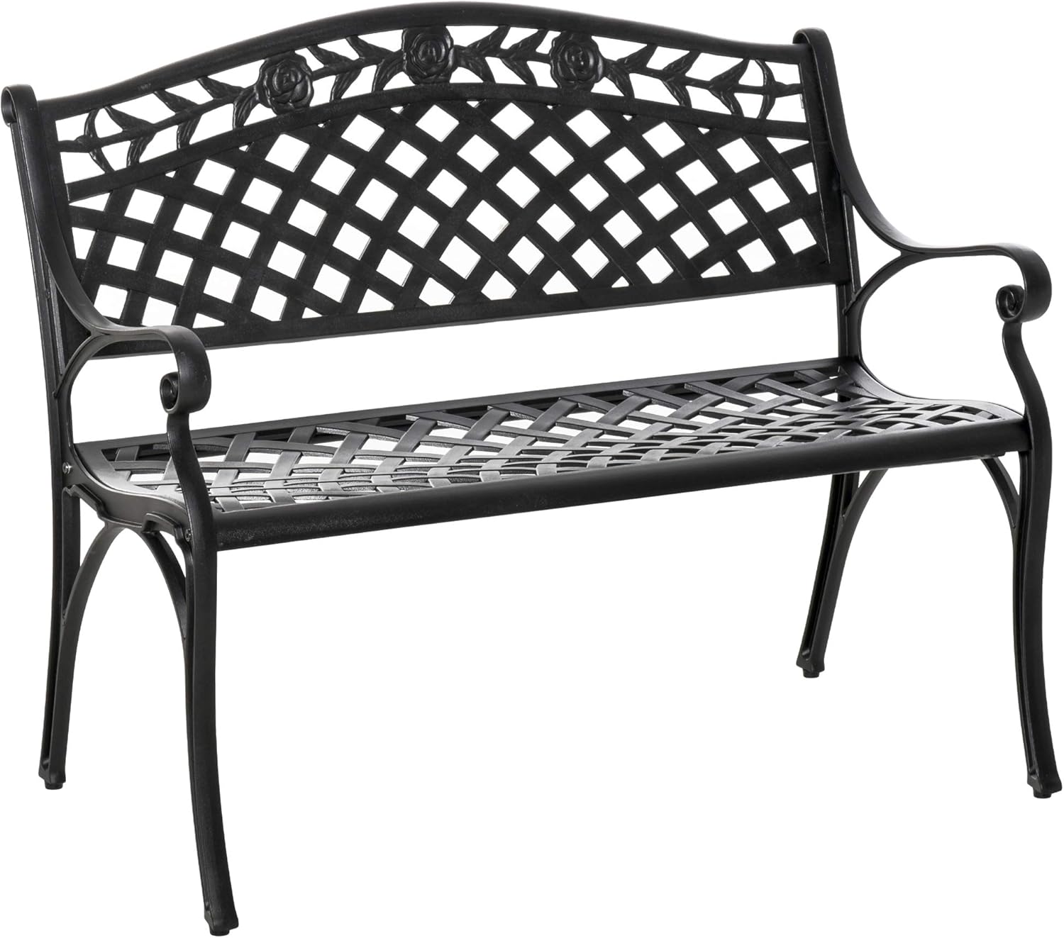 Outsunny 2-Sitzer Sitzbank Alu Gartenbank Metallbank Bank mit Armlehnen Landhausstil Schwarz 102,5 x 61 x 84 cm