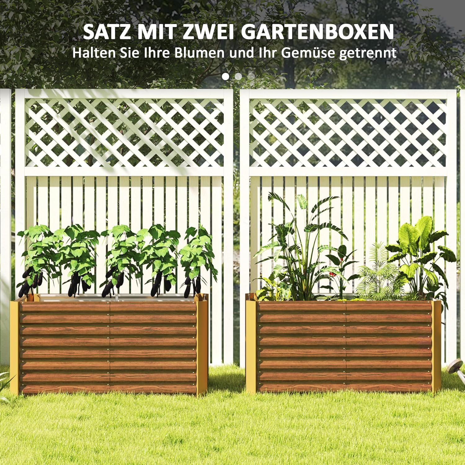 Outsunny 2er-Set Hochbeet Blumenhochbeet witterungsbeständig, Pflanzbeet Frühbeet Gartenbeet Pflanzkübel Pflanzkasten aus Verzinkter Stahl, Blumenkasten für Terrasse & Garten, 120 x 60 x 60 cm — Ansicht 3