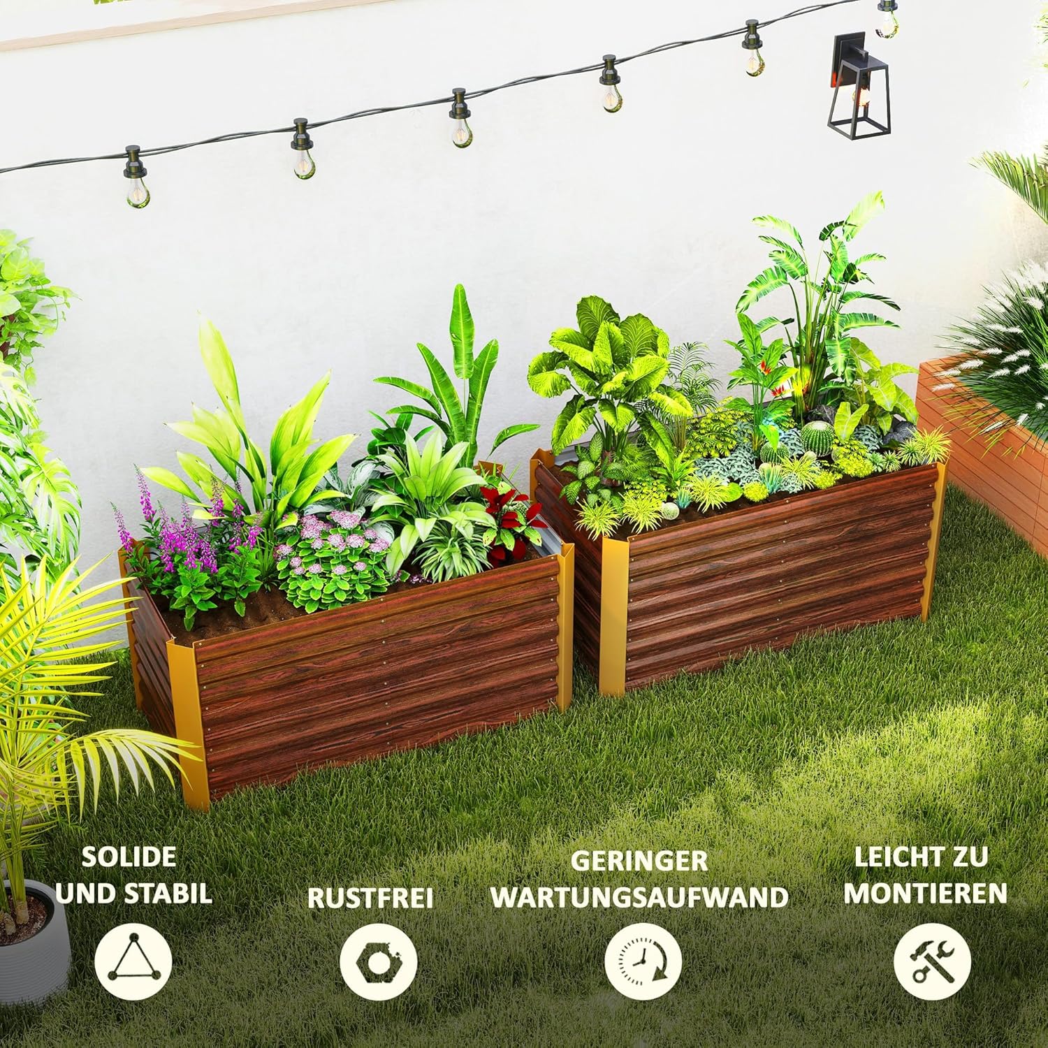 Outsunny 2er-Set Hochbeet Blumenhochbeet witterungsbeständig, Pflanzbeet Frühbeet Gartenbeet Pflanzkübel Pflanzkasten aus Verzinkter Stahl, Blumenkasten für Terrasse & Garten, 120 x 60 x 60 cm — Ansicht 6