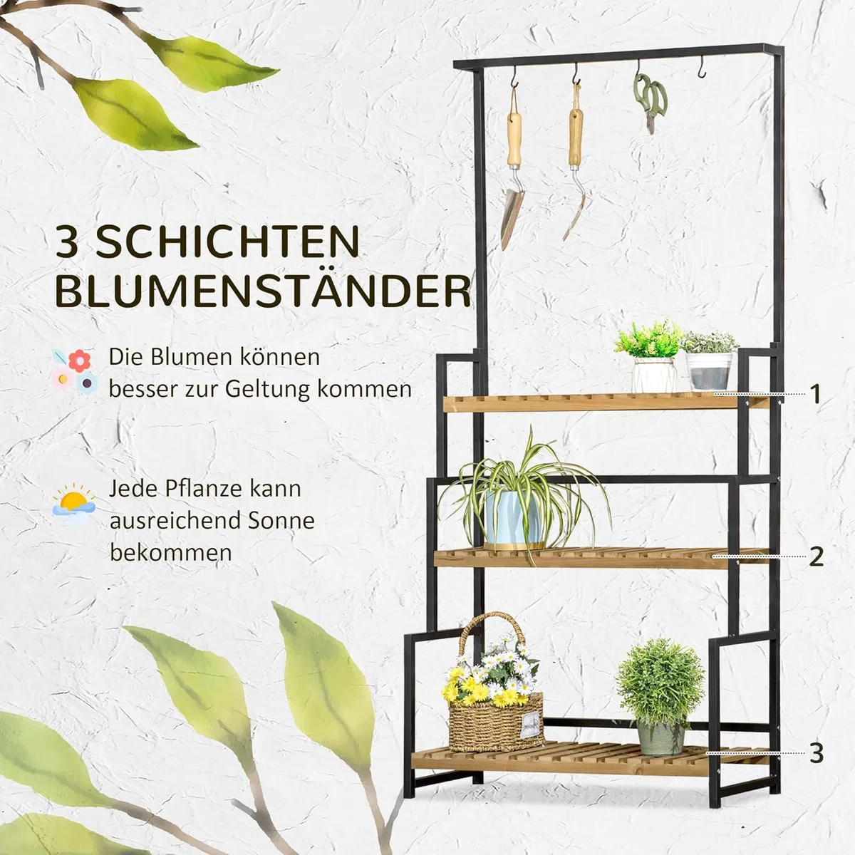 3-Etagen Pflanzenregal Blumentreppe aus Metall und… — Ansicht 3