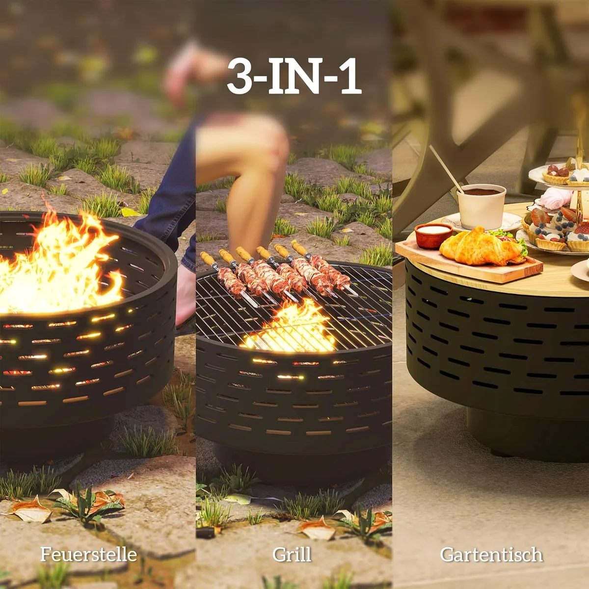 3-in-1 Feuerschale Ø60 x 39cm aus Edelstahl Feuerstelle… — Ansicht 3