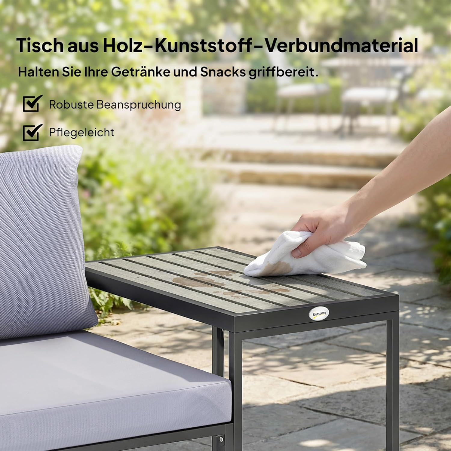 Outsunny 3-teiliges Balkonmöbel Set 2 Sessel mit Tisch abnehmbar Sitz-& Rückenkissen atmungsaktiv Bezug, Garten Bistro Set Gartenmöbel aus Stahl, Outdoor Sitzgruppe für Garten Terrasse Grau — Ansicht 5