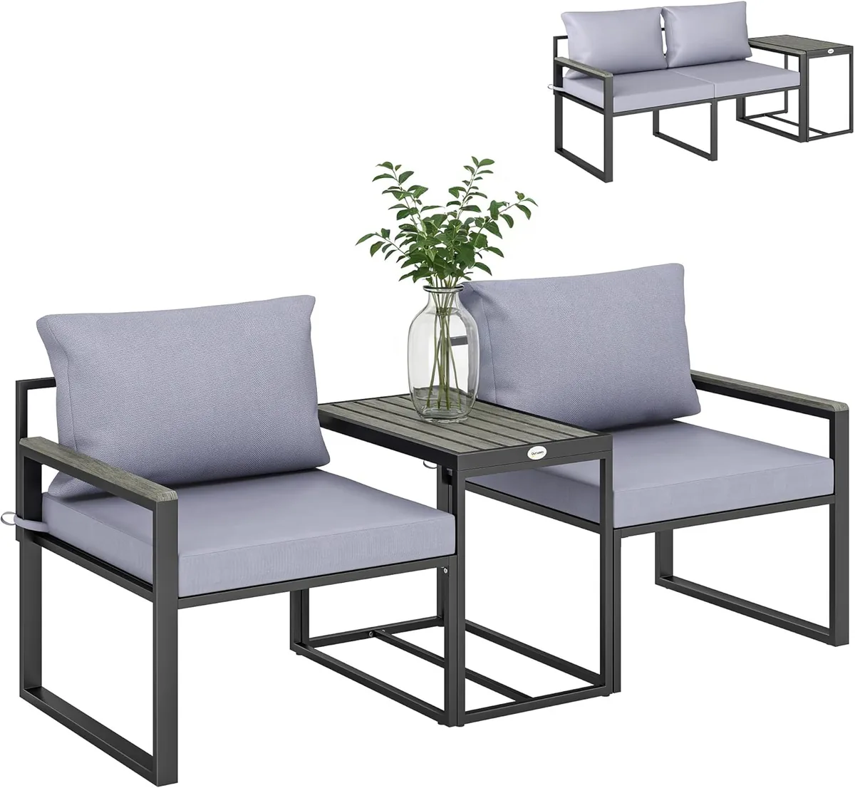 3-teiliges Balkonmöbel Set 2 Sessel mit Tisch abnehmbar…
