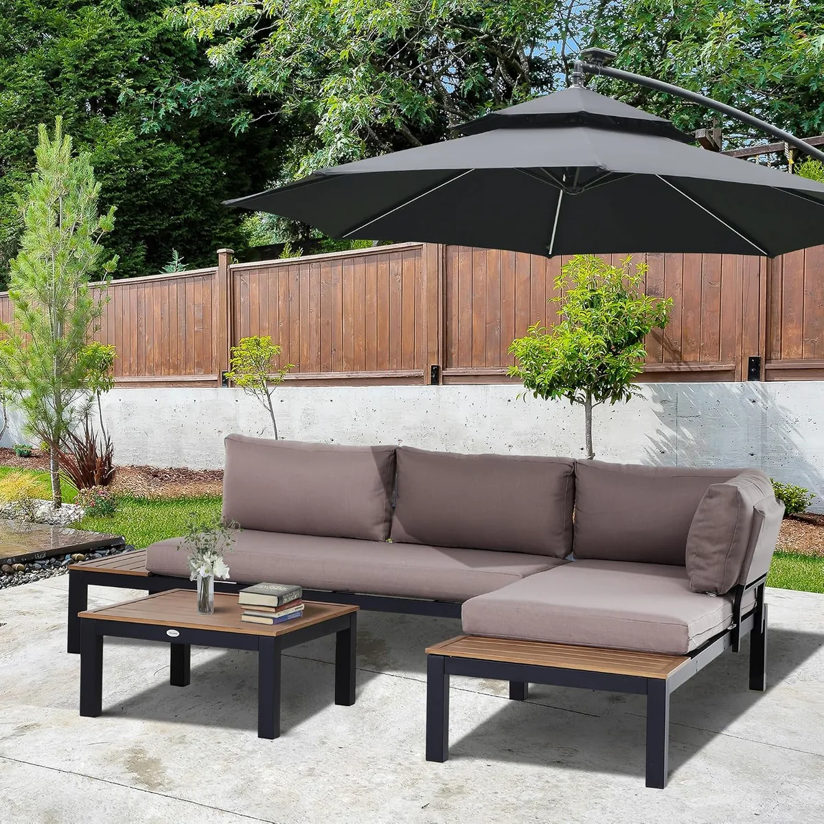 3-teiliges Gartenmöbel-Set mit Beistelltisch, Sofa mit… — Ansicht 2