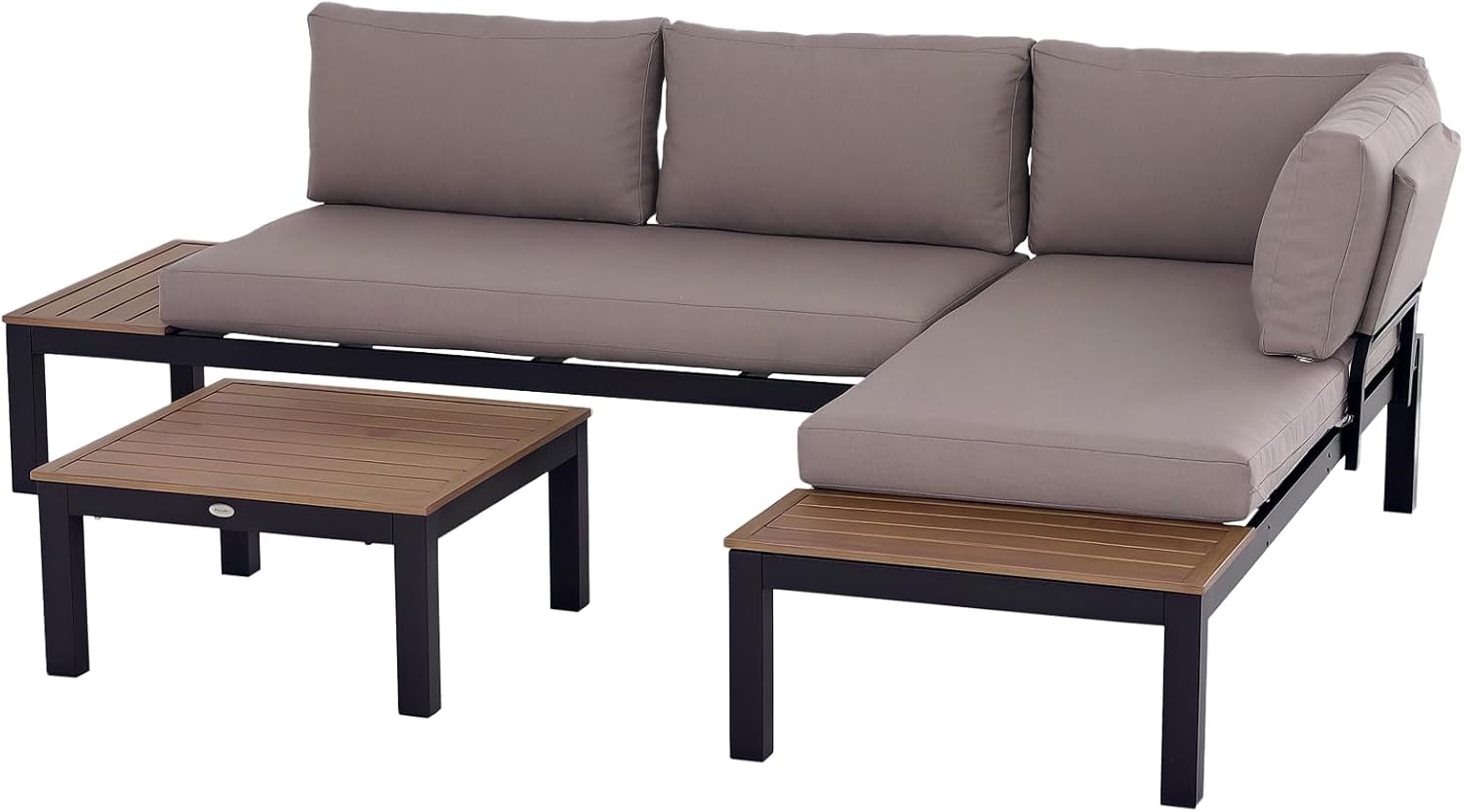 Outsunny 3-teiliges Gartenmöbel-Set mit Beistelltisch, Sofa mit Kissen, Outdoor, Aluminium, 164 x 74 x 69 cm