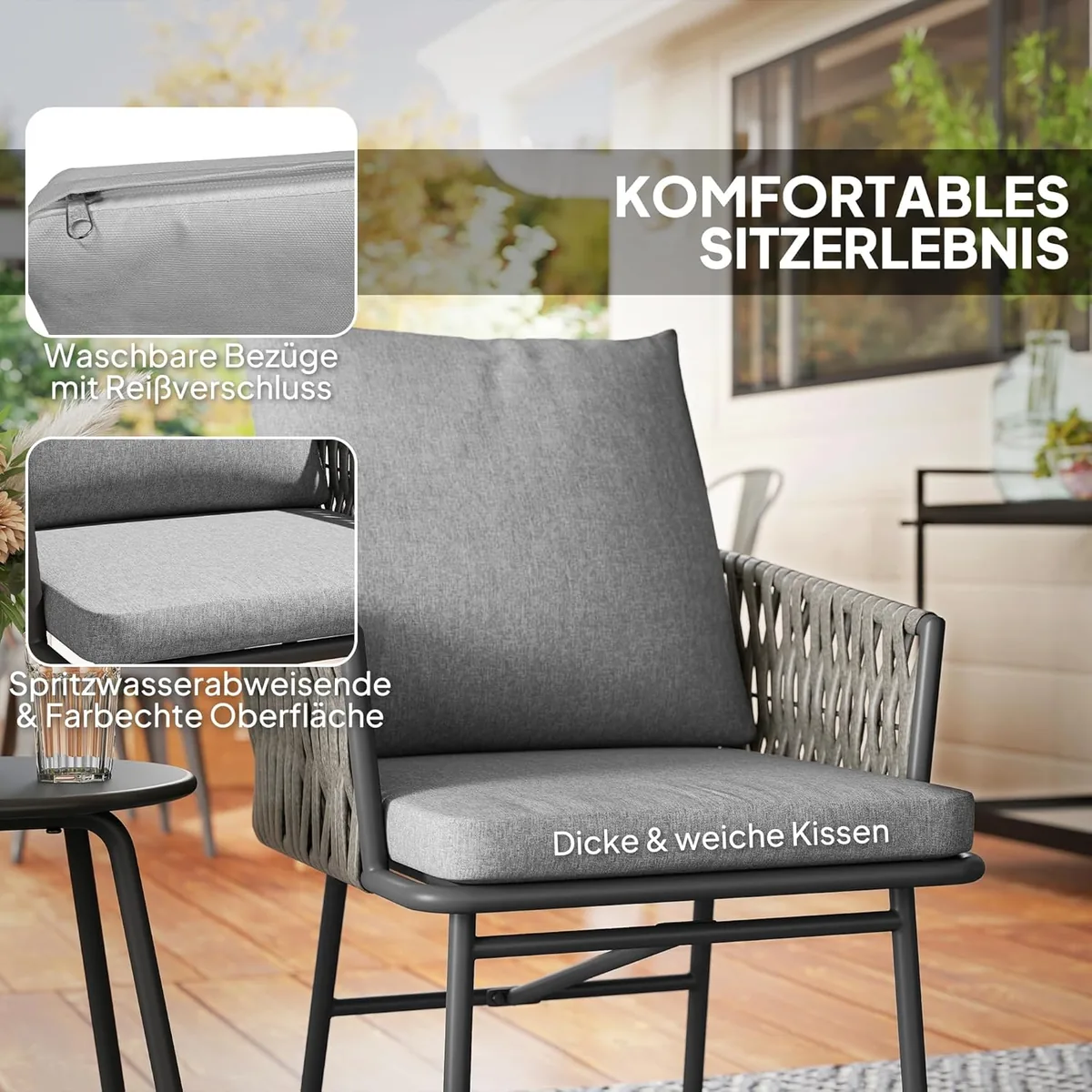 3-TLG. Rattan Bistroset, Sitzgruppe, Gartengarnitur mit 2… — Ansicht 4