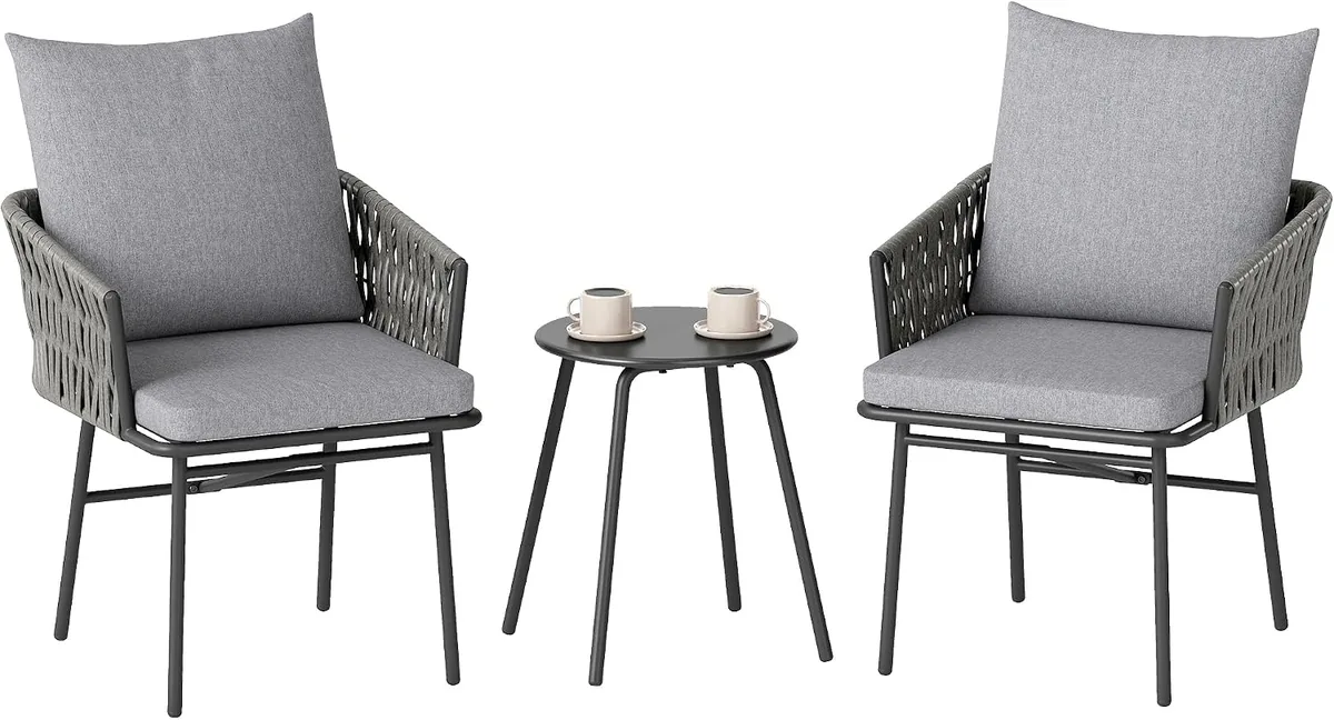 3-TLG. Rattan Bistroset, Sitzgruppe, Gartengarnitur mit 2…
