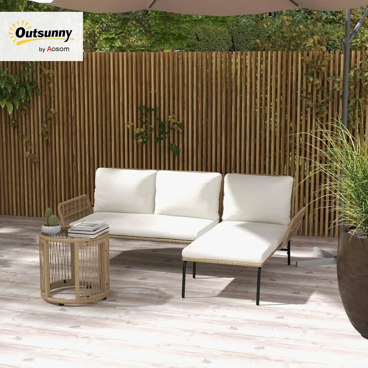 3-TLG. Rattan Gartenmöbel-Set, Gartengarnitur mit… — Ansicht 2
