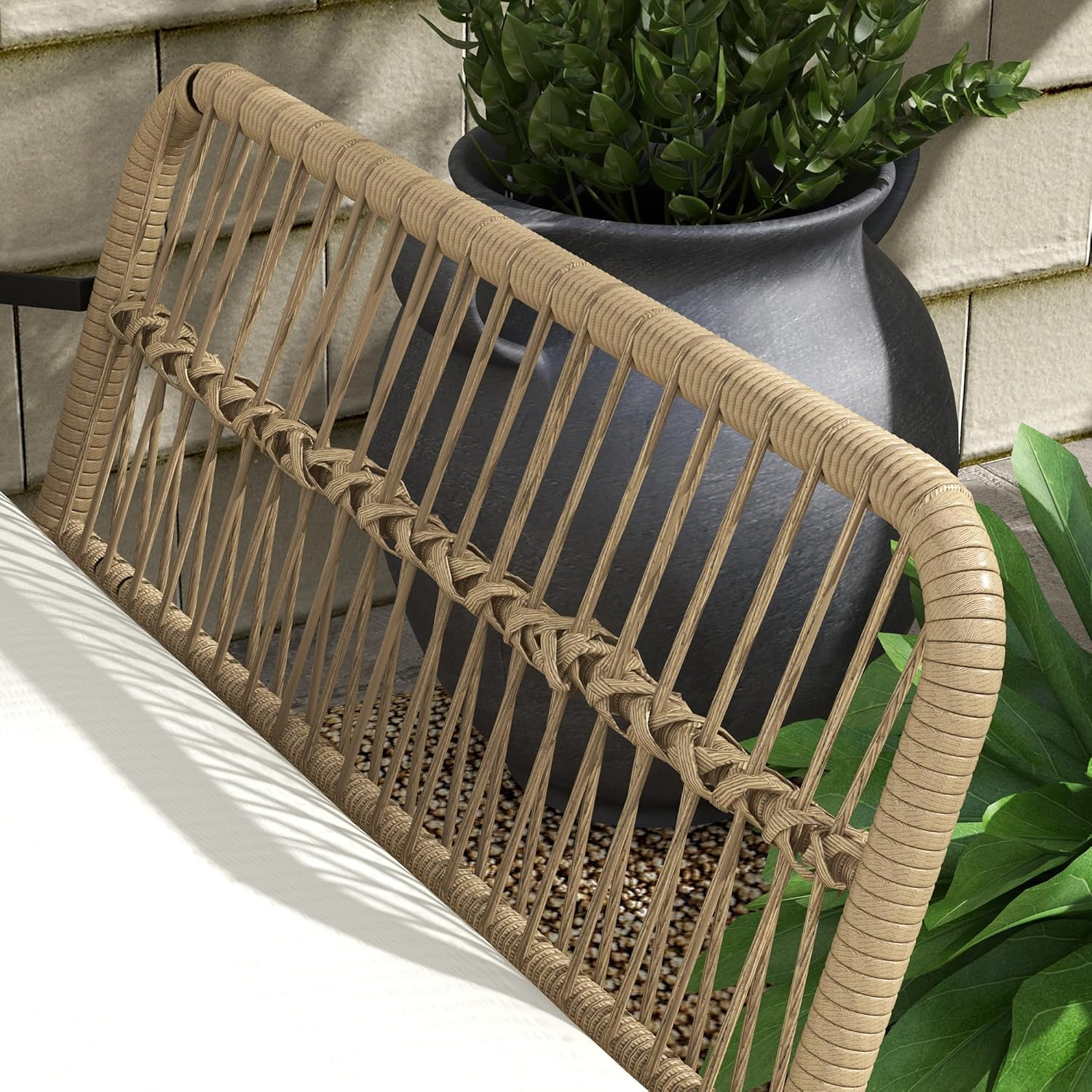 Outsunny 3-TLG. Rattan Gartenmöbel-Set, Gartengarnitur mit Liegestuhl, Couchtisch, Zweisitzer, Gartenset mit Sitzkissen, Balkonmöbel-Set für Garten, Terrasse, Creme — Ansicht 6