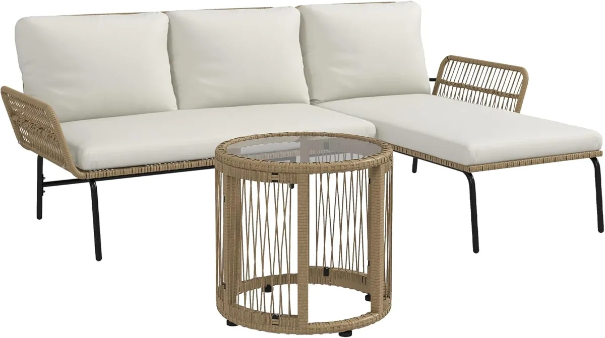 3-TLG. Rattan Gartenmöbel-Set, Gartengarnitur mit…