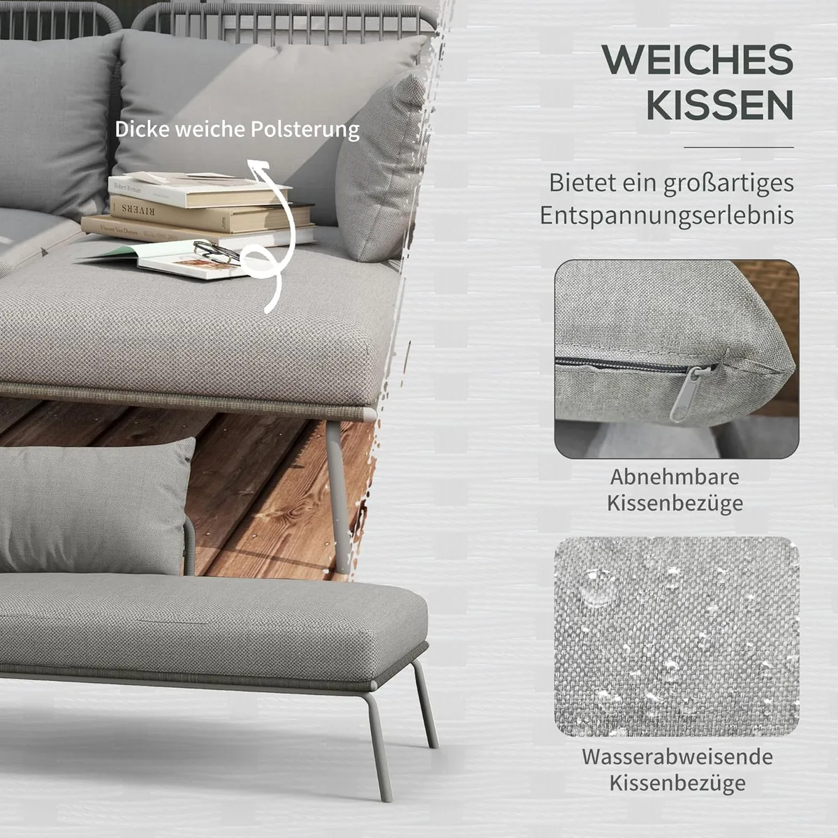 3 TLG. Rattan Gartenmöbel-Set, Sitzgruppe mit Kissen… — Ansicht 4