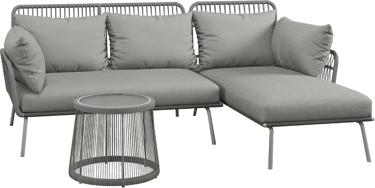 3 TLG. Rattan Gartenmöbel-Set, Sitzgruppe mit Kissen…