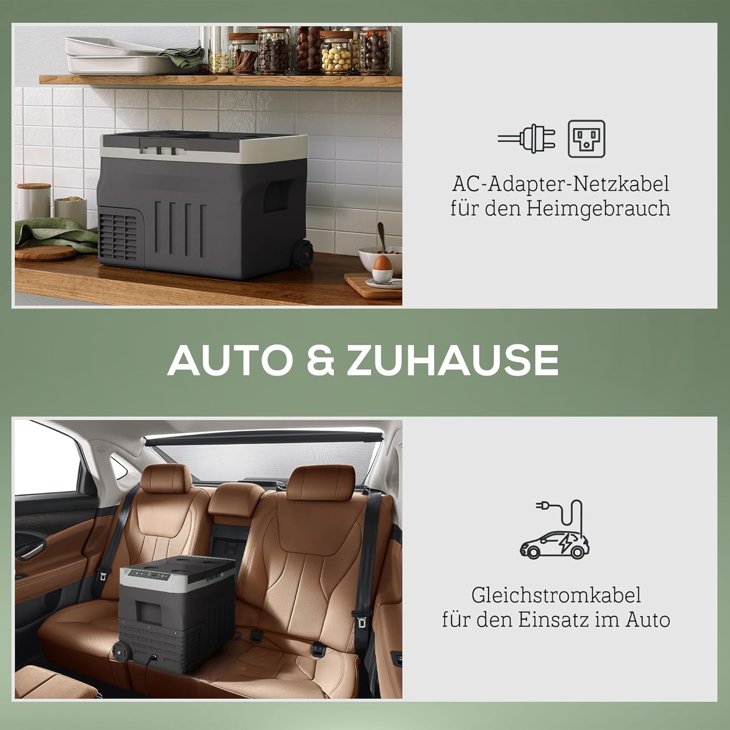 Outsunny 30 Liter Kompressor Kühlbox elektrische Tragbarer Kühlschrank mit LED ECO Modus Anschluss Teleskopstange Rad Kühlhaltefunktion Gefrierbox 12/24 100-240 Volt für Auto Camping Wohnmobil Boot — Ansicht 4