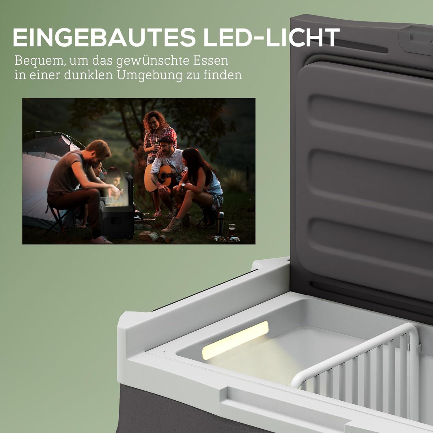Outsunny 30 Liter Kompressor Kühlbox elektrische Tragbarer Kühlschrank mit LED ECO Modus Anschluss Teleskopstange Rad Kühlhaltefunktion Gefrierbox 12/24 100-240 Volt für Auto Camping Wohnmobil Boot — Ansicht 6