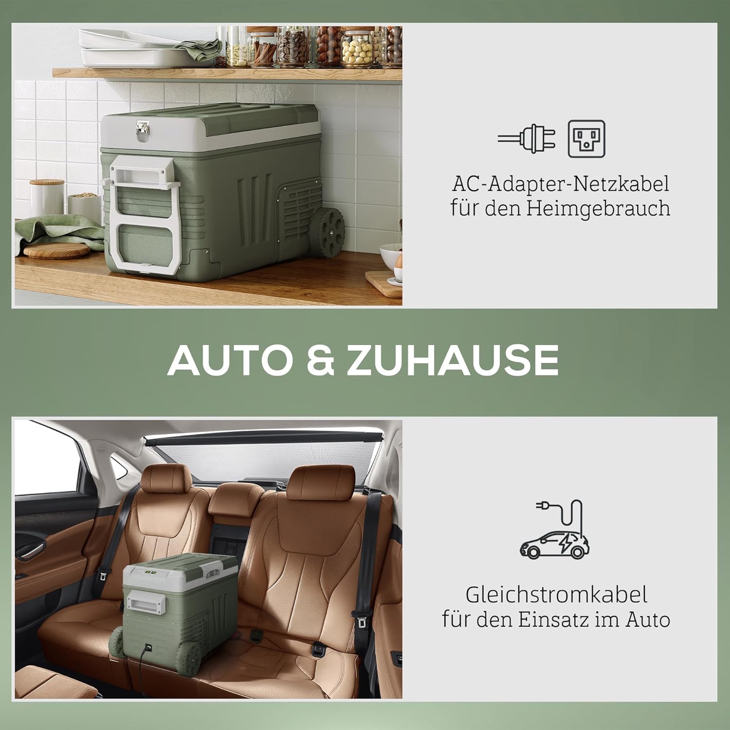 Outsunny 33 Liter Kompressor Kühlbox Leiser elektrisch Mini Kühlschrank bis -20°C Tragbar Kühlschrank mit LED Rolle Kühlfunktion Gefrierbox 12/24 V und 100-240 V für Auto LKW Camping Reisen Wohnmobil — Ansicht 4
