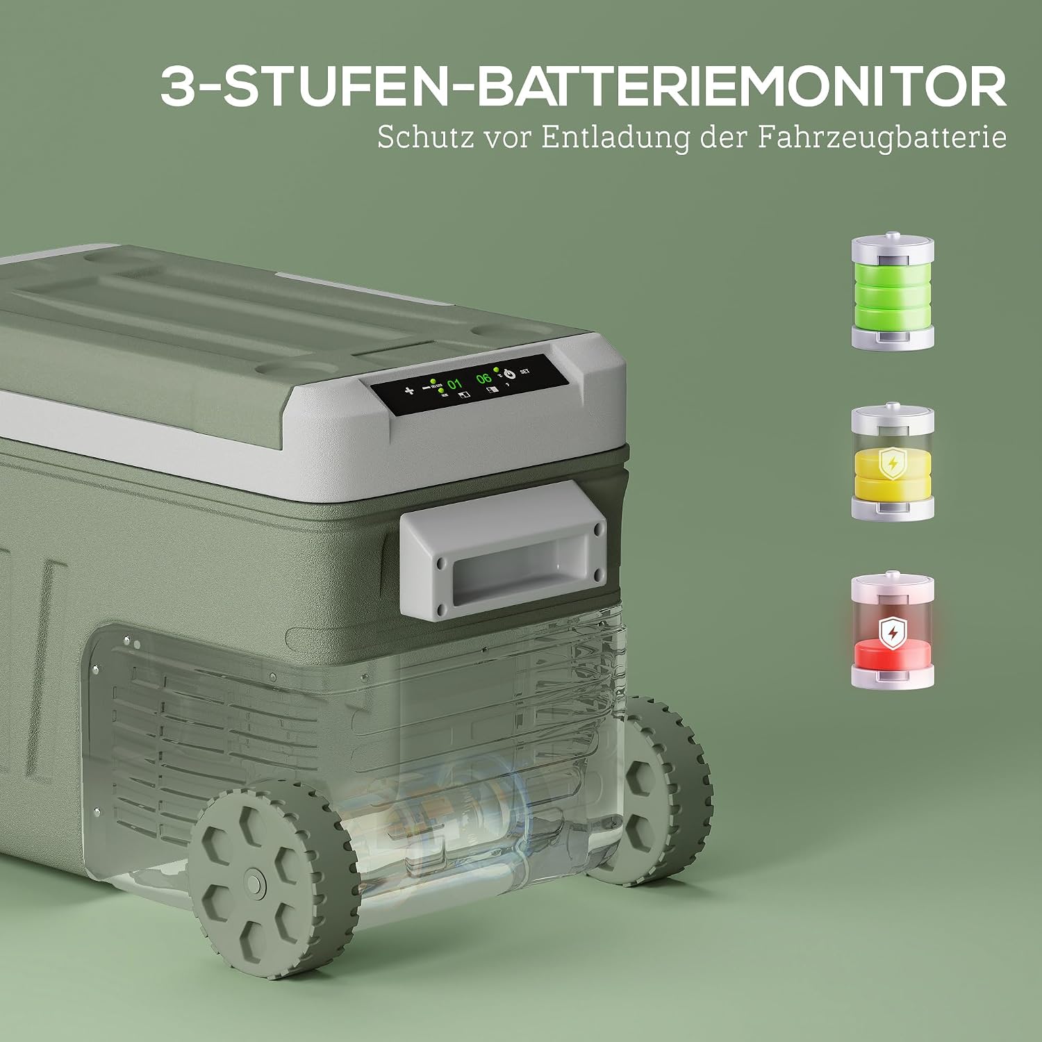 Outsunny 33 Liter Kompressor Kühlbox Leiser elektrisch Mini Kühlschrank bis -20°C Tragbar Kühlschrank mit LED Rolle Kühlfunktion Gefrierbox 12/24 V und 100-240 V für Auto LKW Camping Reisen Wohnmobil — Ansicht 5