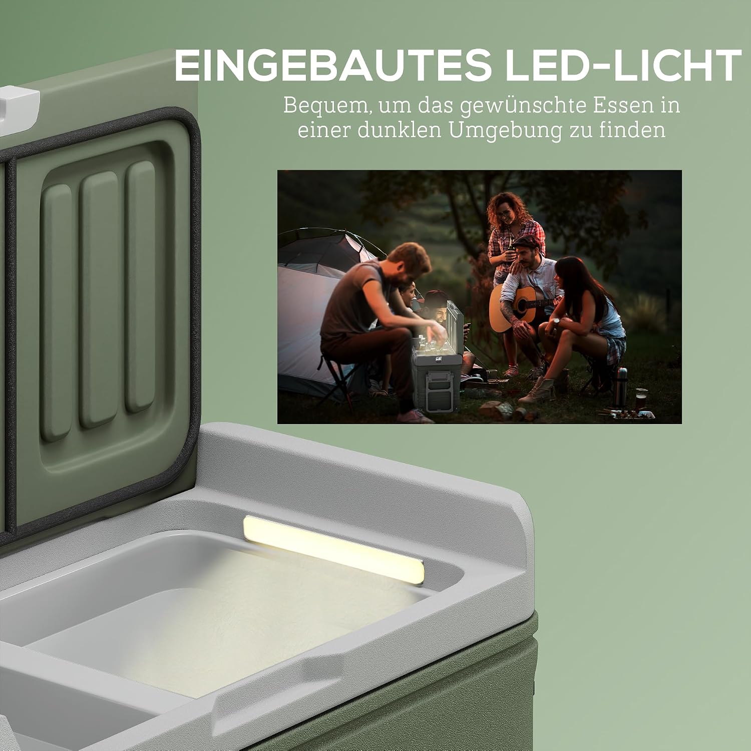 Outsunny 33 Liter Kompressor Kühlbox Leiser elektrisch Mini Kühlschrank bis -20°C Tragbar Kühlschrank mit LED Rolle Kühlfunktion Gefrierbox 12/24 V und 100-240 V für Auto LKW Camping Reisen Wohnmobil — Ansicht 6