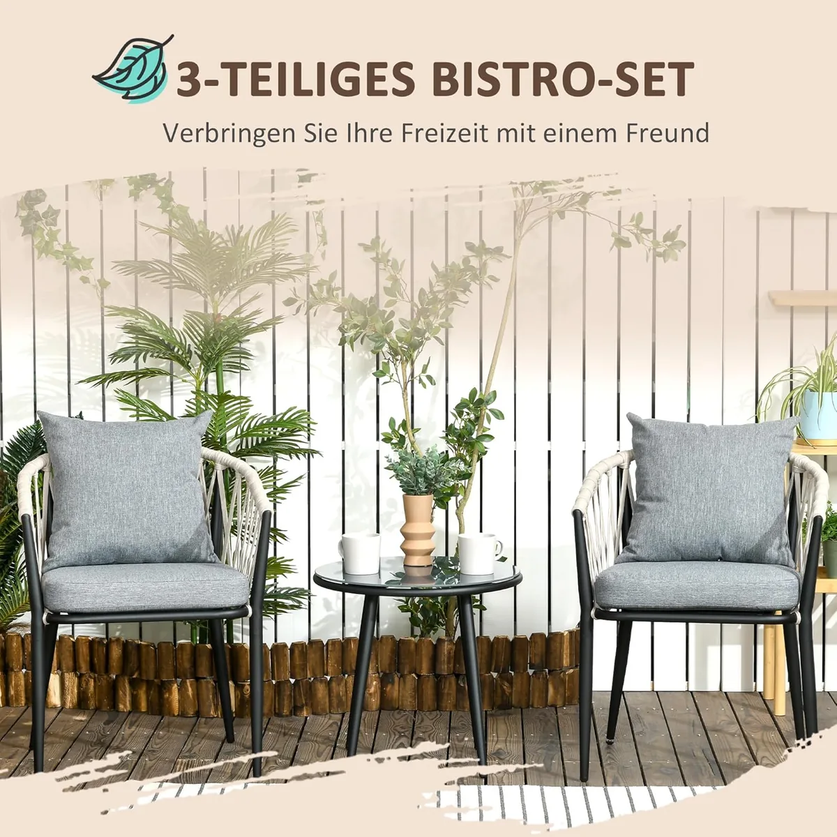 3tlg. Gartenmöbel Set, Garten-Bistroset inkl. 1 Tisch, 2… — Ansicht 3
