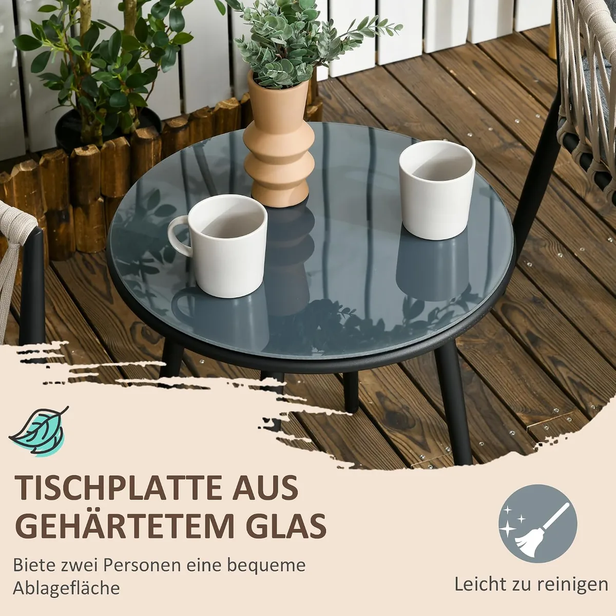 3tlg. Gartenmöbel Set, Garten-Bistroset inkl. 1 Tisch, 2… — Ansicht 4