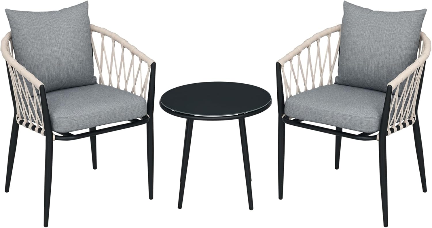 Outsunny 3tlg. Gartenmöbel Set, Garten-Bistroset inkl. 1 Tisch, 2 Stühlen mit Sitzkissen, Balkon-Set, Gartengarnitur für Terrasse, Balkon, Stahl, Grau