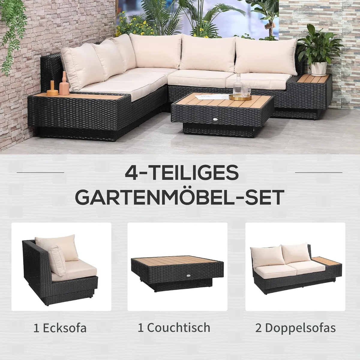 4-TLG. Luxus Polyrattan Gartengarnitur Gartenmöbel… — Ansicht 3