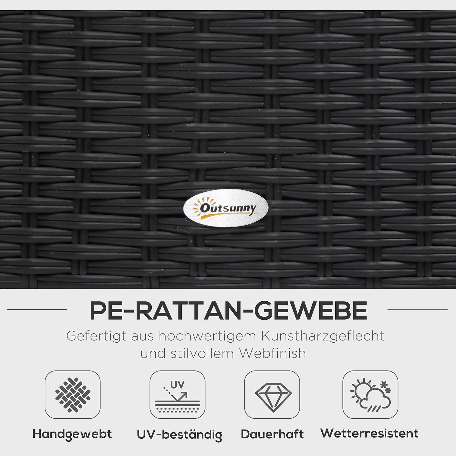 Outsunny 4-TLG. Luxus Polyrattan Gartengarnitur Gartenmöbel Garten-Set Sitzgruppe Loungeset Loungemöbel inkl. Ablagen und Beistelltisch Sitzkissen Schwarz — Ansicht 4