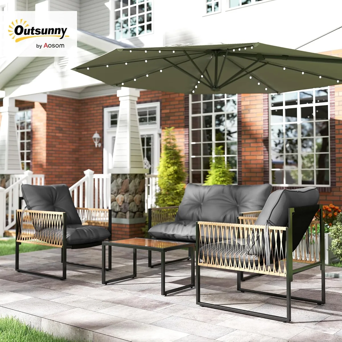 4 TLG. Rattan Gartenmöbel-Set, Sitzgruppe mit Kissen… — Ansicht 2
