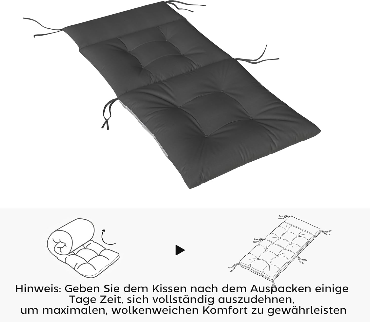 Outsunny 4er Set Sitzkissen 111,5 x 53 x 8 cm wasserabweisend rutschfest Stuhlkissen mit Bändern, Indoor Outdoor Sitzauflage, Sitzpolster, Stuhlpolster für Gartenmöbel, Sitzstuhl, Dunkelgrau — Ansicht 6