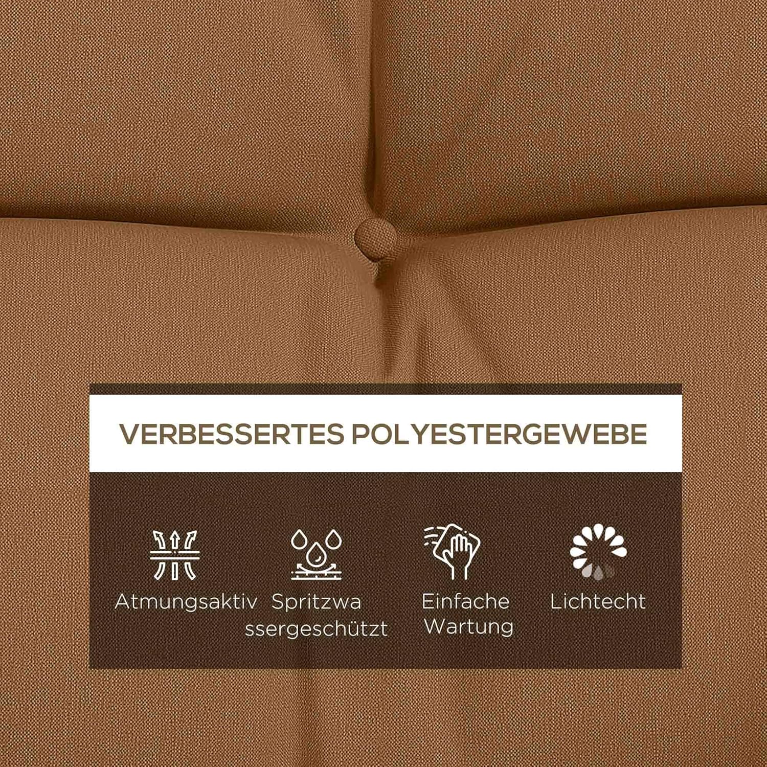 Outsunny 4er-Set Sitzkissen, 150x50 cm wasserabweisend Stuhlkissen mit Bindebänder, Geknüpftem Design 10cm dick Polsterauflage für Schaukel, Sitzpolster für Haus, Garten, Sofa, Bräune — Ansicht 3