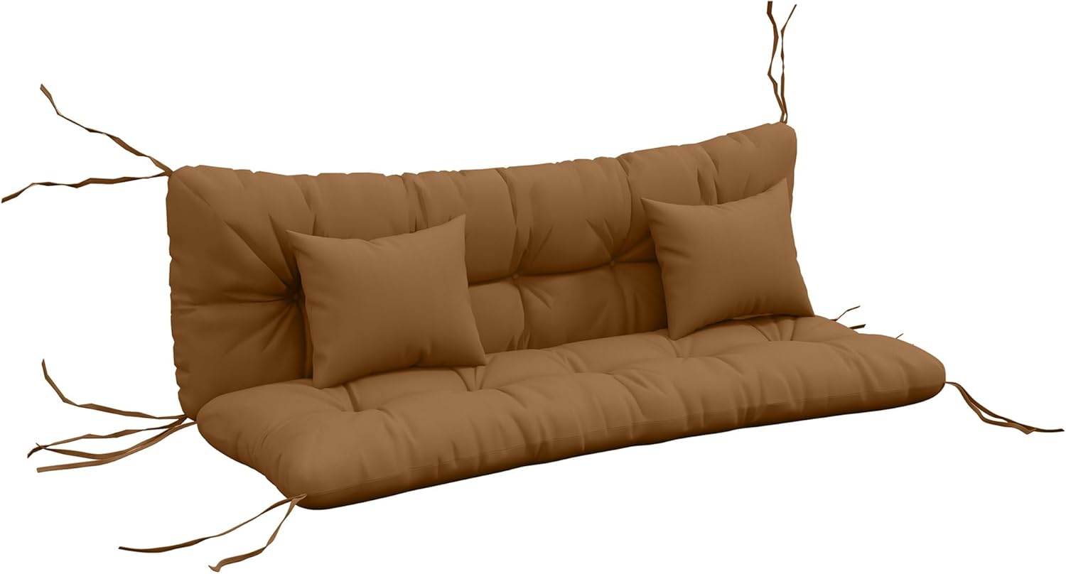Outsunny 4er-Set Sitzkissen, 150x50 cm wasserabweisend Stuhlkissen mit Bindebänder, Geknüpftem Design 10cm dick Polsterauflage für Schaukel, Sitzpolster für Haus, Garten, Sofa, Bräune