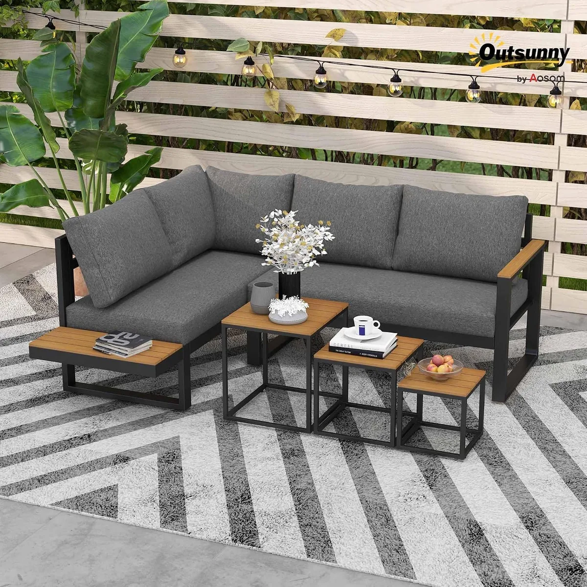 5-TLG. Gartenmöbel-Set mit Ecksofa, Doppelsofa und… — Ansicht 2