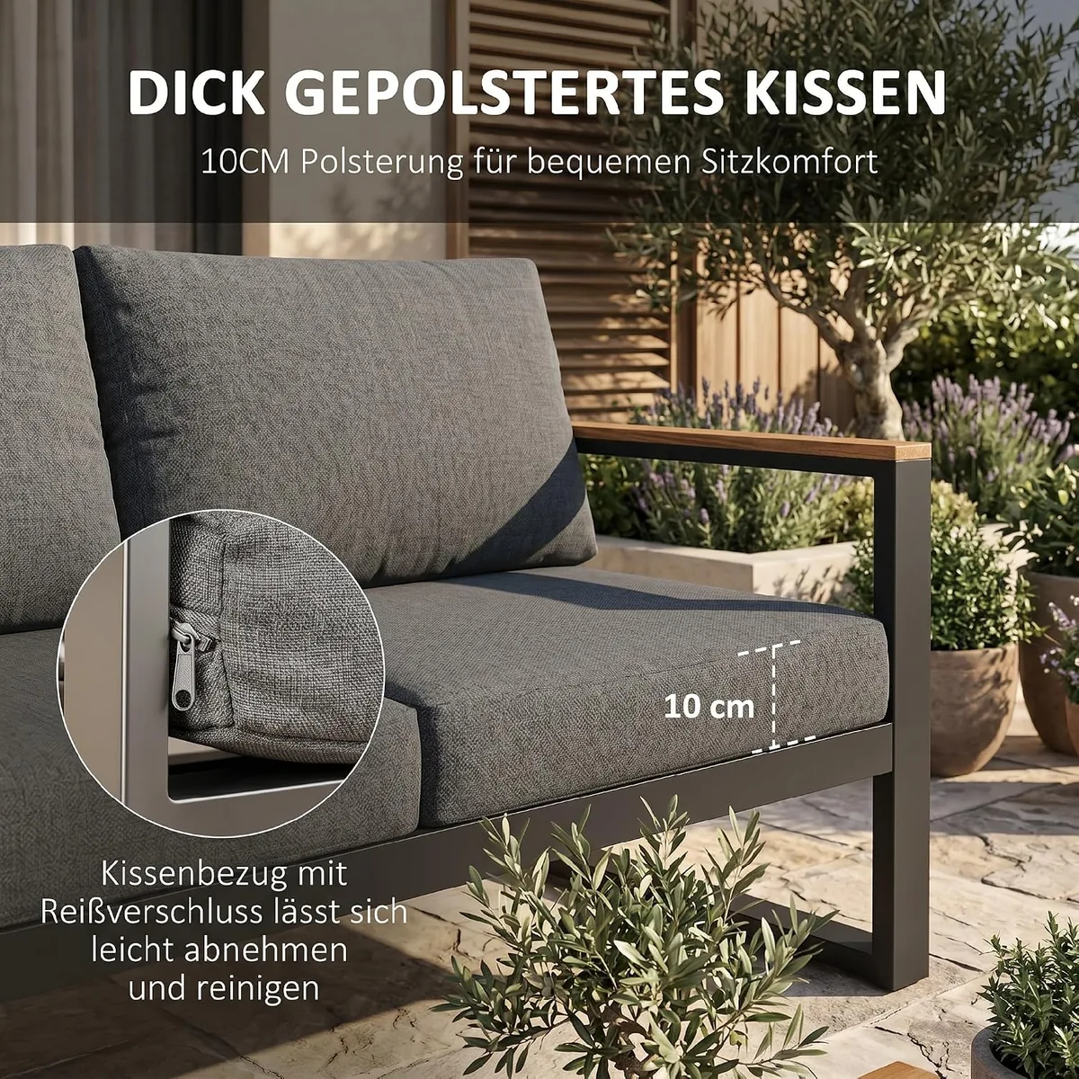 5-TLG. Gartenmöbel-Set mit Ecksofa, Doppelsofa und… — Ansicht 4