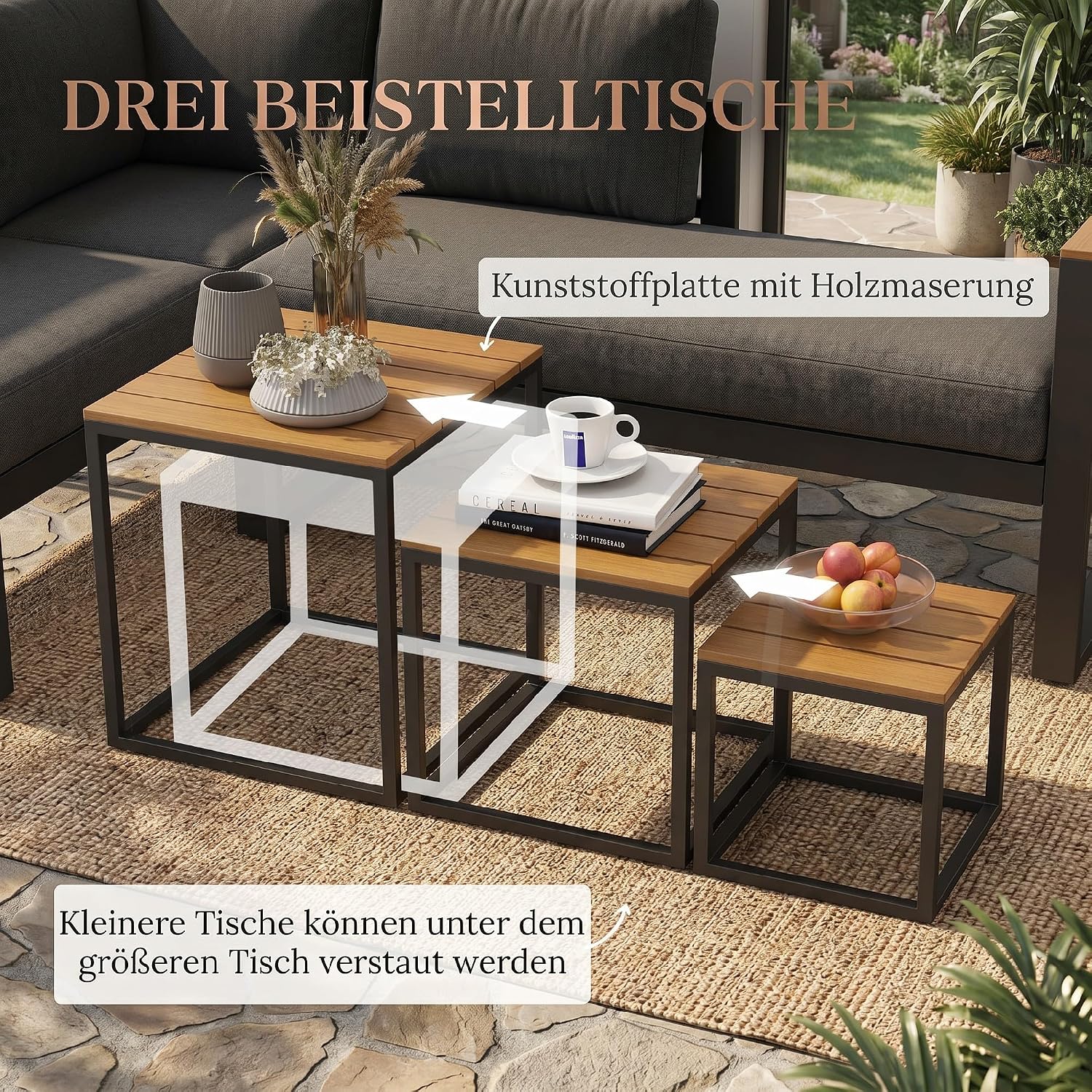 Outsunny 5-TLG. Gartenmöbel-Set mit Ecksofa, Doppelsofa und Couchtisch, Gartengarnitur inklusive Sitzkissen, Loungegruppe für Balkon und Terrasse, Balkonmöbel-Set, Grau — Ansicht 5