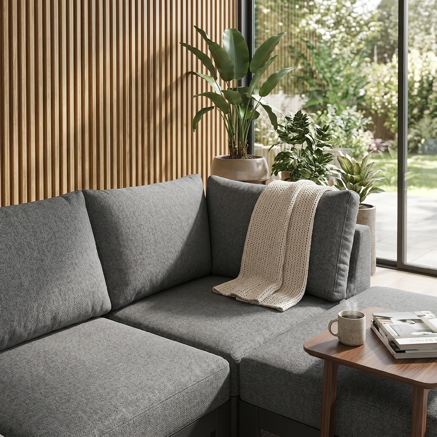 Outsunny 5-TLG. Gartenmöbel-Set mit Ecksofa, Doppelsofa und Couchtisch, Gartengarnitur inklusive Sitzkissen, Loungegruppe für Balkon und Terrasse, Balkonmöbel-Set, Grau — Ansicht 6
