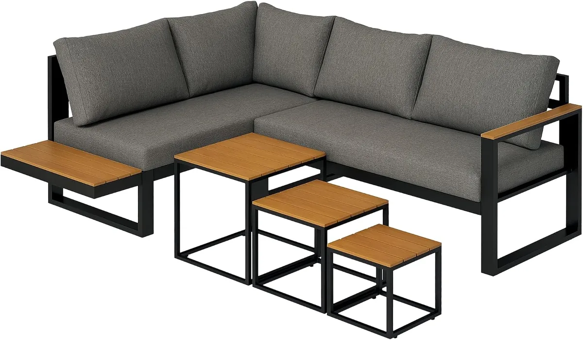 5-TLG. Gartenmöbel-Set mit Ecksofa, Doppelsofa und…