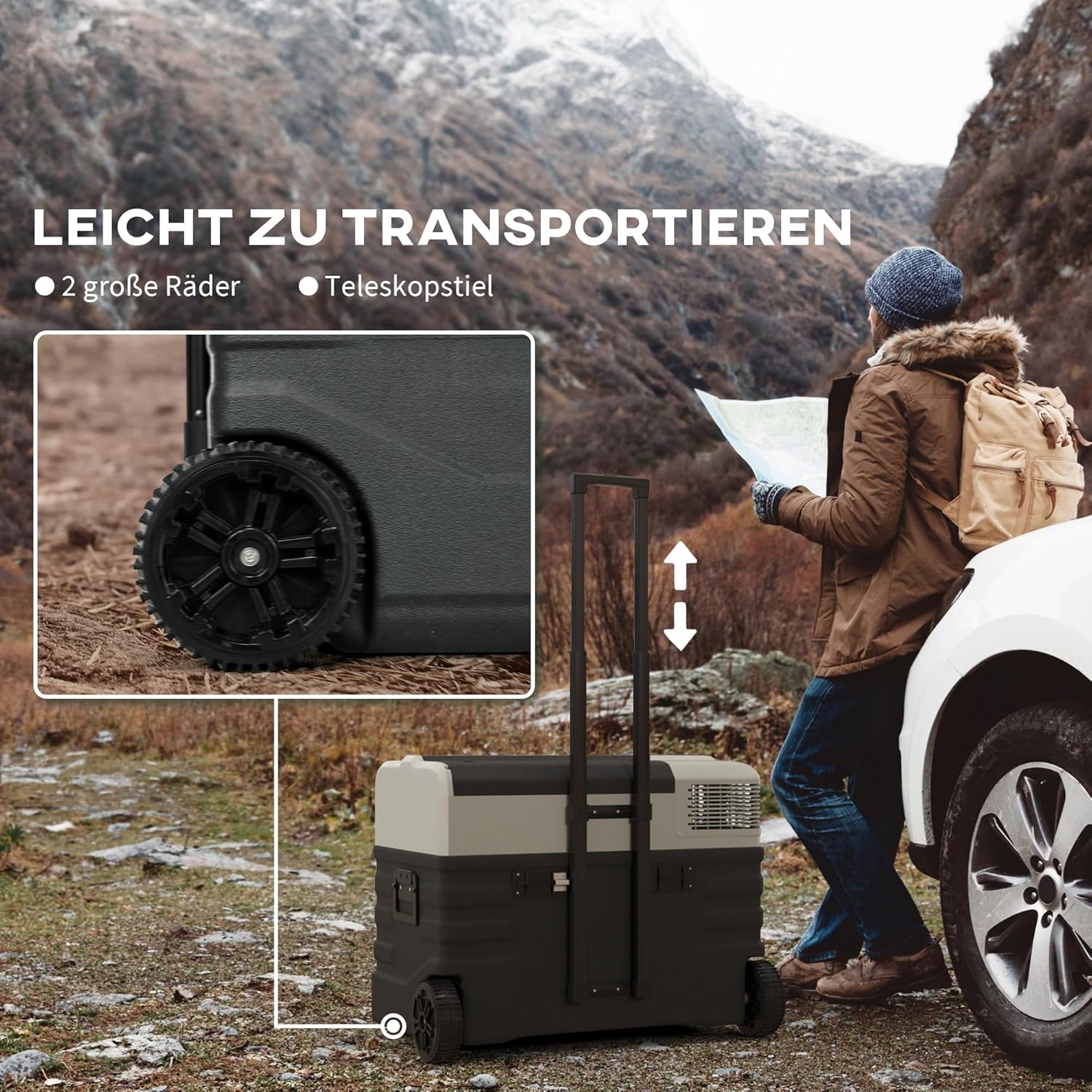 Outsunny 56 Liter Kompressor Kühlbox elektrische Kühlbox mit ECO Modus Anschluss Kühlfunktion Gefrierbox Thermobox Mini Kühlschrank 12/240 Volt für Auto Steckdose LKW Camping Boot Schwarz — Ansicht 5