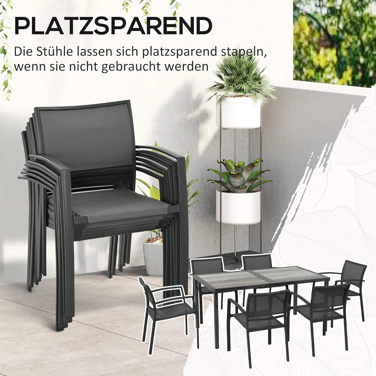 7 TLG. Sitzgruppe Gartenmöbel-Set, Gartengarnitur mit 1… — Ansicht 3