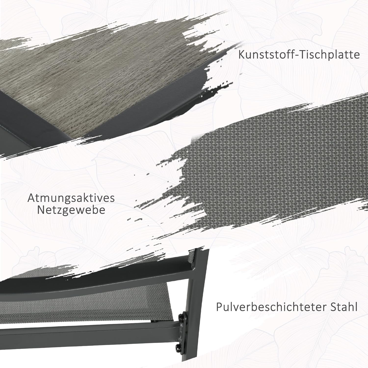 Outsunny 7 TLG. Sitzgruppe Gartenmöbel-Set, Gartengarnitur mit 1 Esstisch, 6 stapelbaren Stühlen, Sitzgarnitur, für Terrasse, Mesh, Dunkelgrau — Ansicht 4