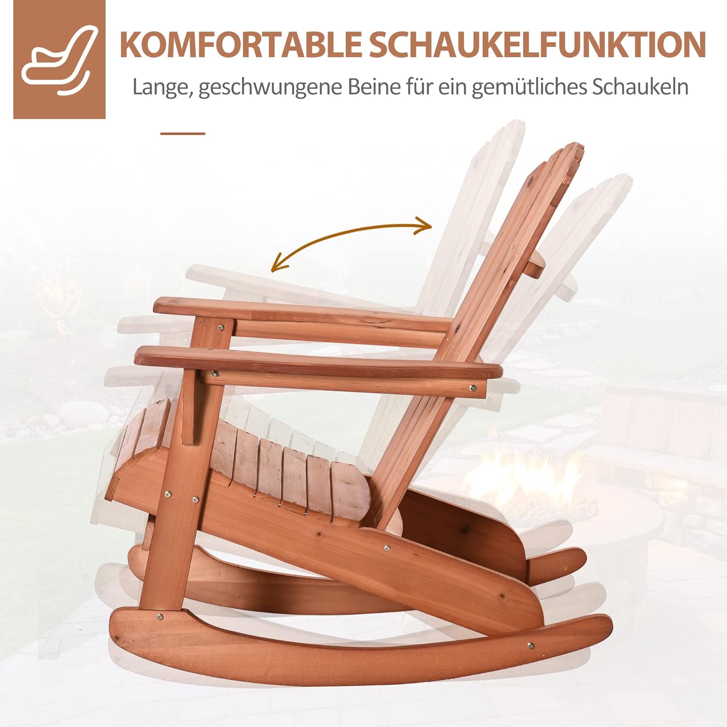 Outsunny Adirondack Gartenstuhl Adirondack Stuhl Gartensessel Gartenmöbel Balkonstuhl Natur 77 x 94 x 97 cm — Ansicht 4