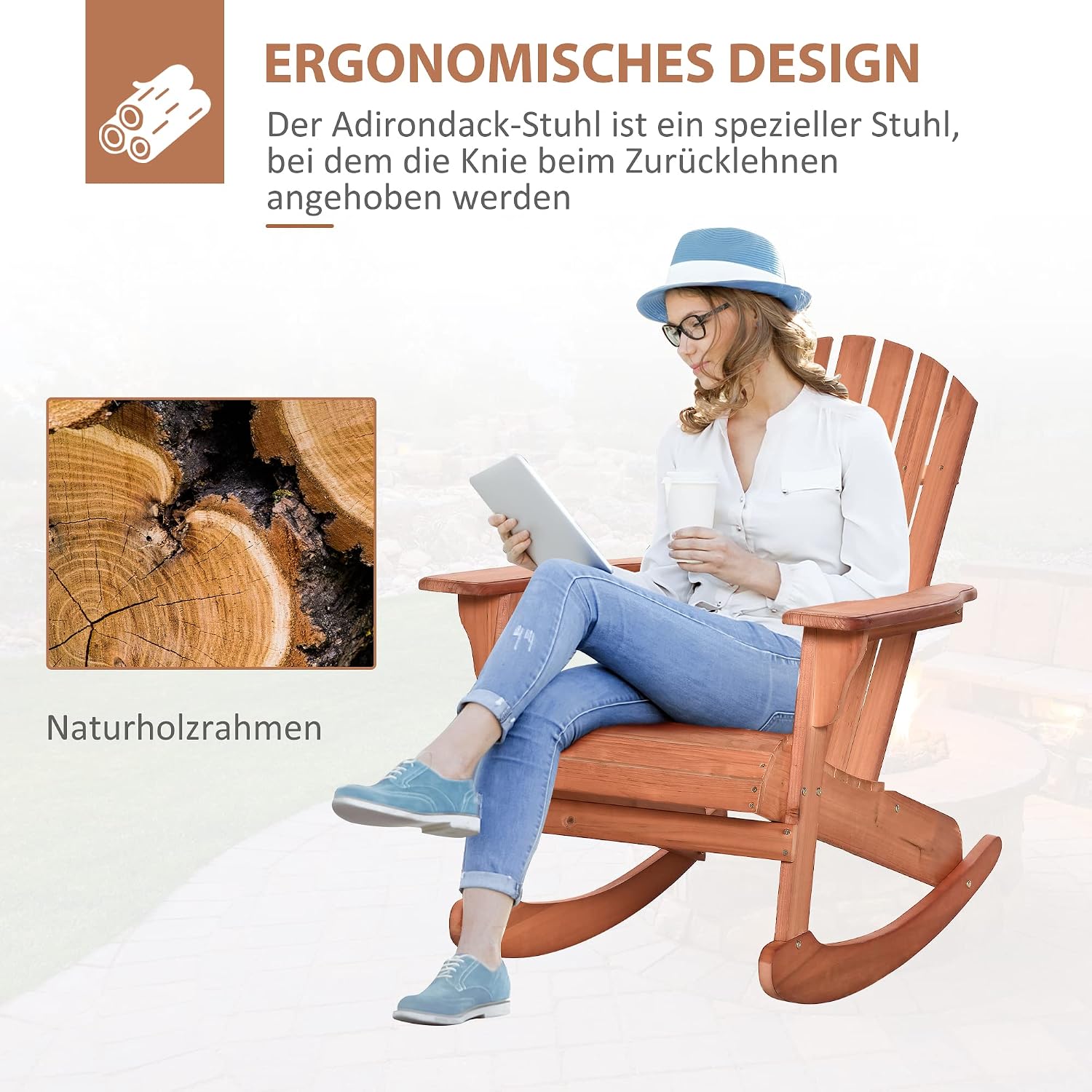Outsunny Adirondack Gartenstuhl Adirondack Stuhl Gartensessel Gartenmöbel Balkonstuhl Natur 77 x 94 x 97 cm — Ansicht 5