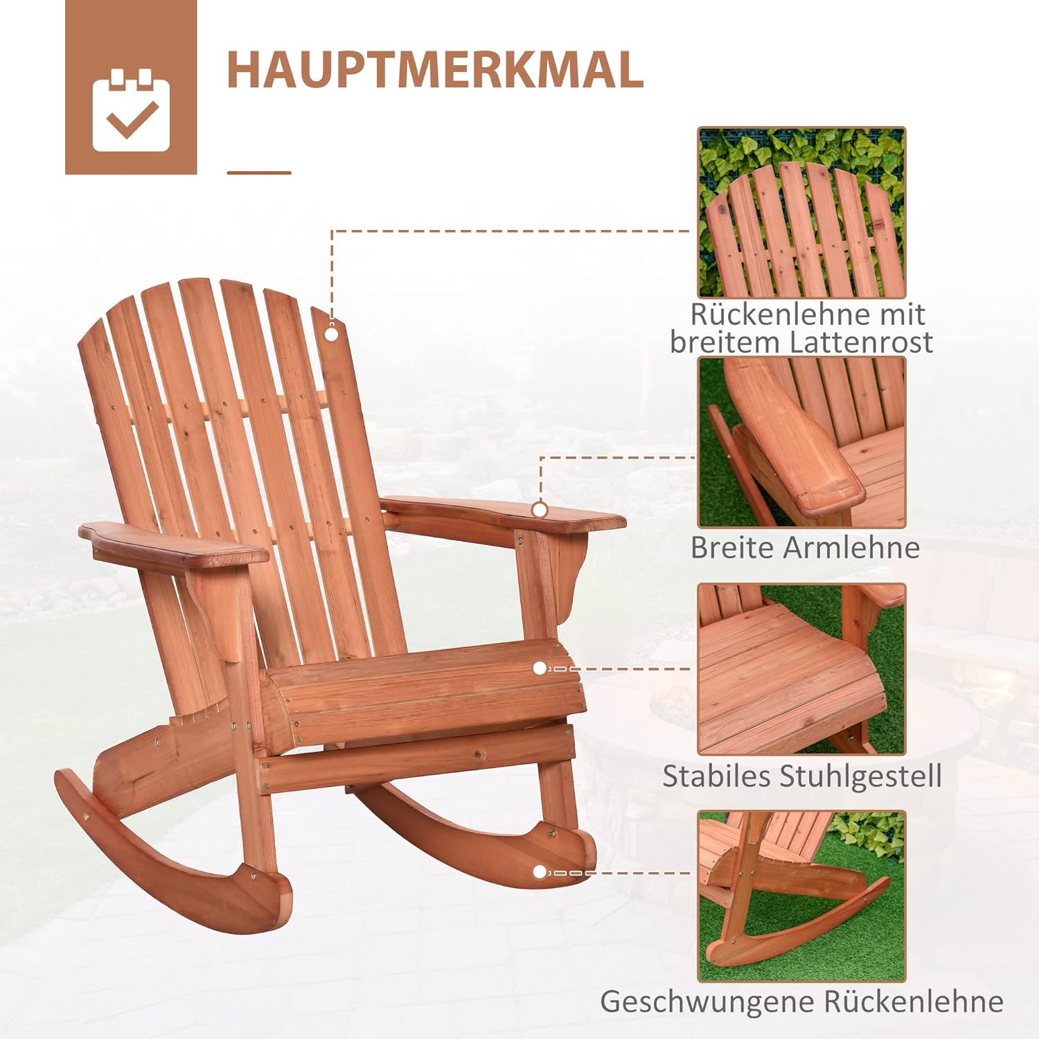 Outsunny Adirondack Gartenstuhl Adirondack Stuhl Gartensessel Gartenmöbel Balkonstuhl Natur 77 x 94 x 97 cm — Ansicht 6