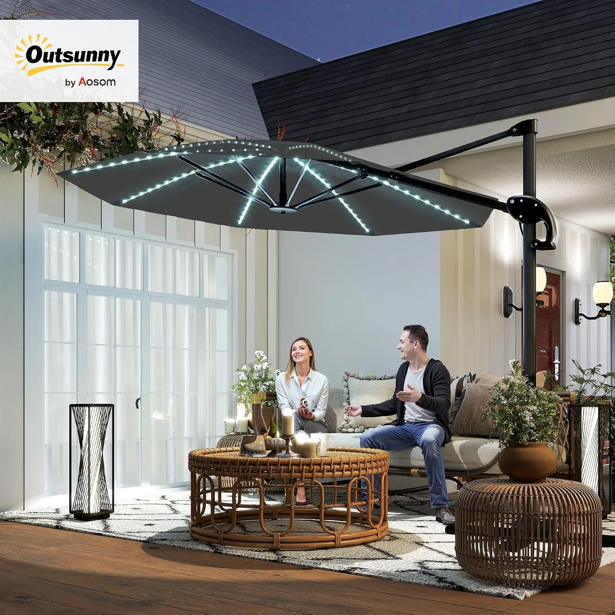 Alu Ampelschirm LED Solar Ø300cm höhenverstellbar… — Ansicht 2
