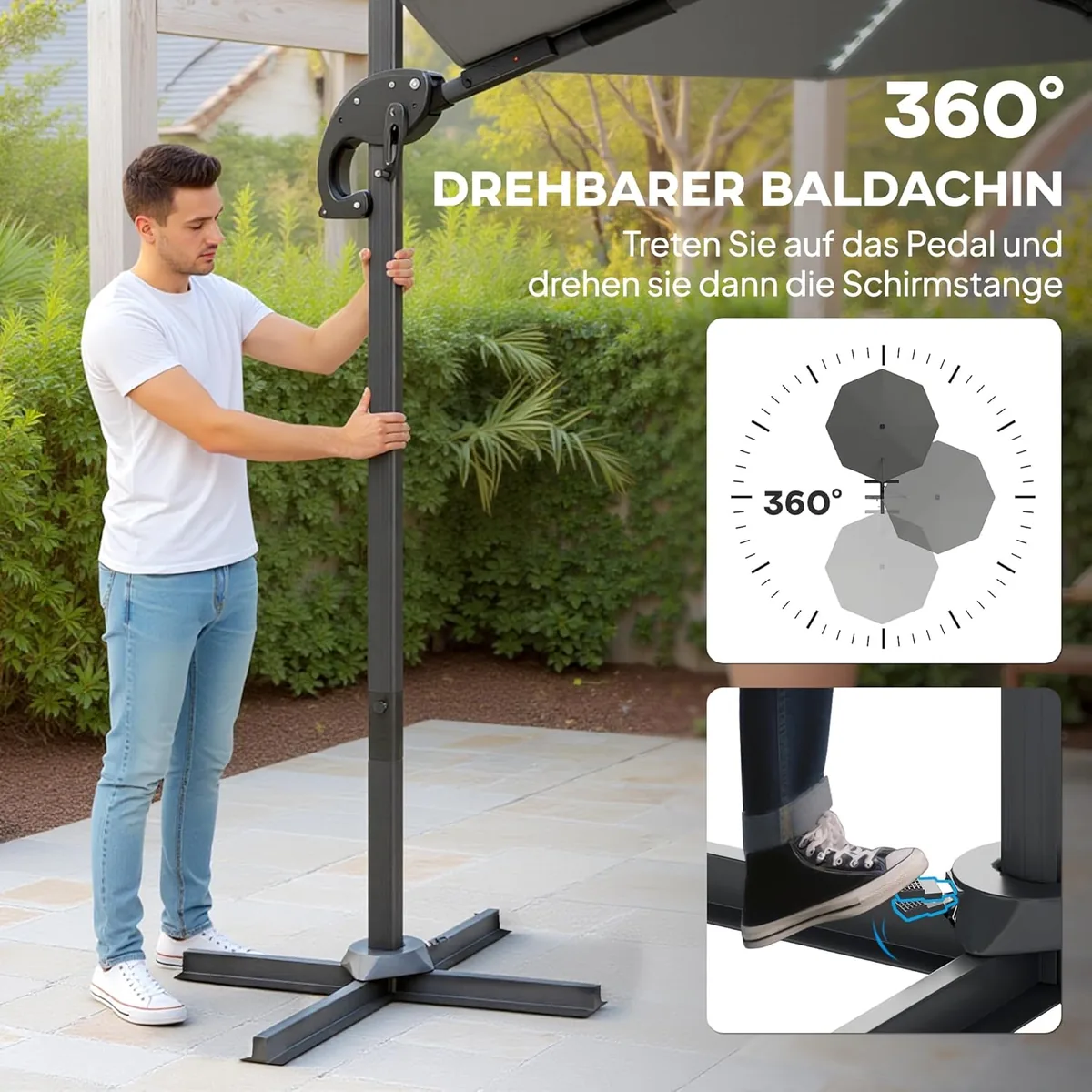 Alu Ampelschirm LED Solar Ø300cm höhenverstellbar… — Ansicht 3