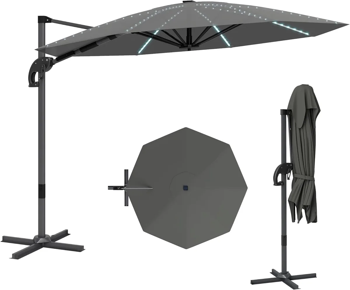 Alu Ampelschirm LED Solar Ø300cm höhenverstellbar…